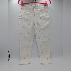 Seven7 90s Straight Leg Jeans White High Rise Floral Embroidered Vintage 6 New